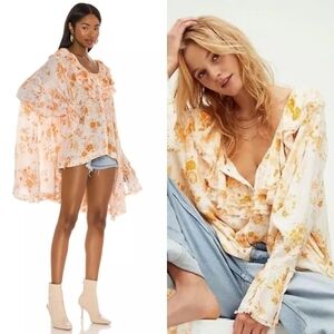 Free People Lorretta Floral Tunic in Tea Combo, Size XS
